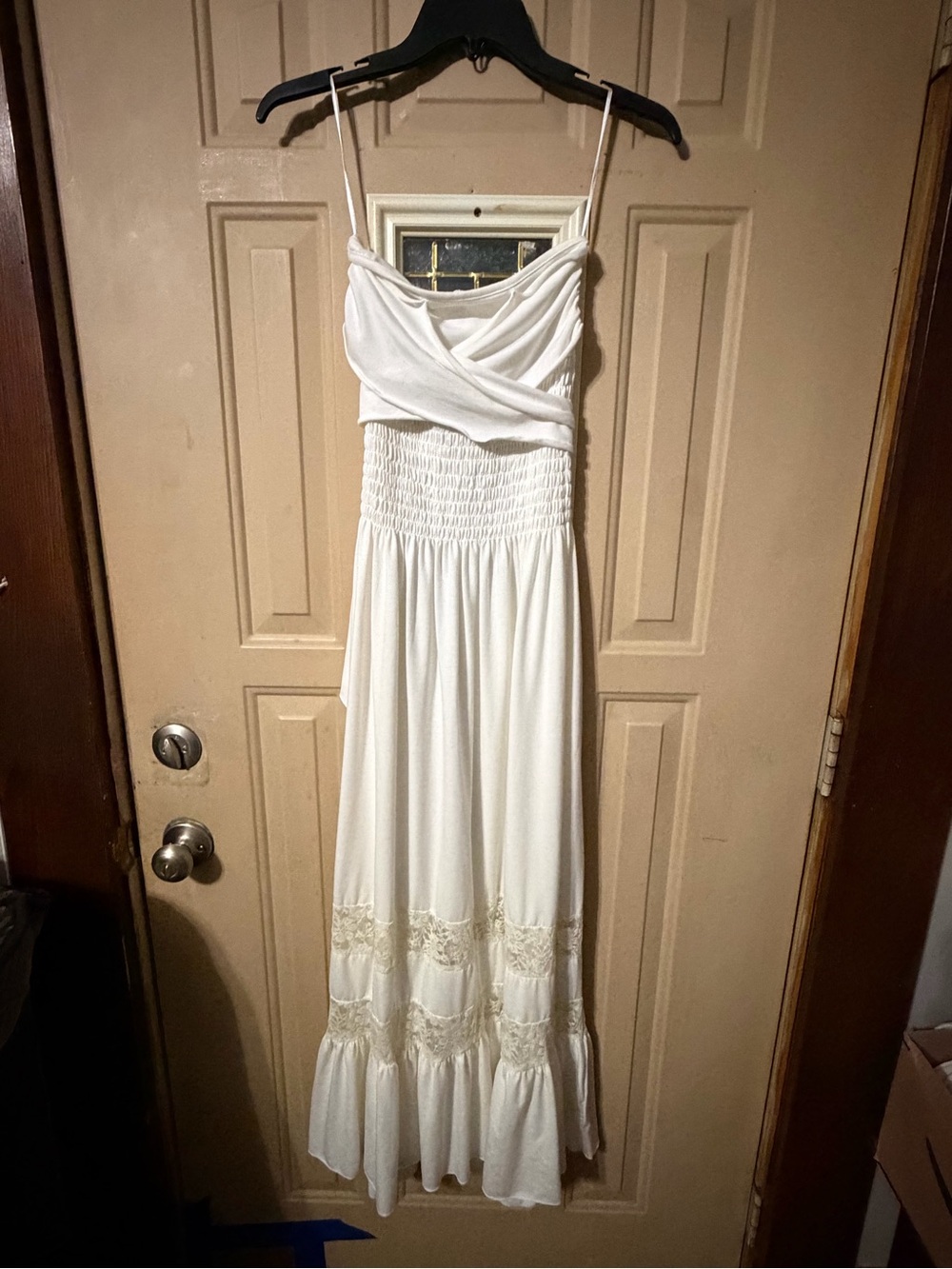 Source Unknown Ivory Maxi Dress with Lace Panels